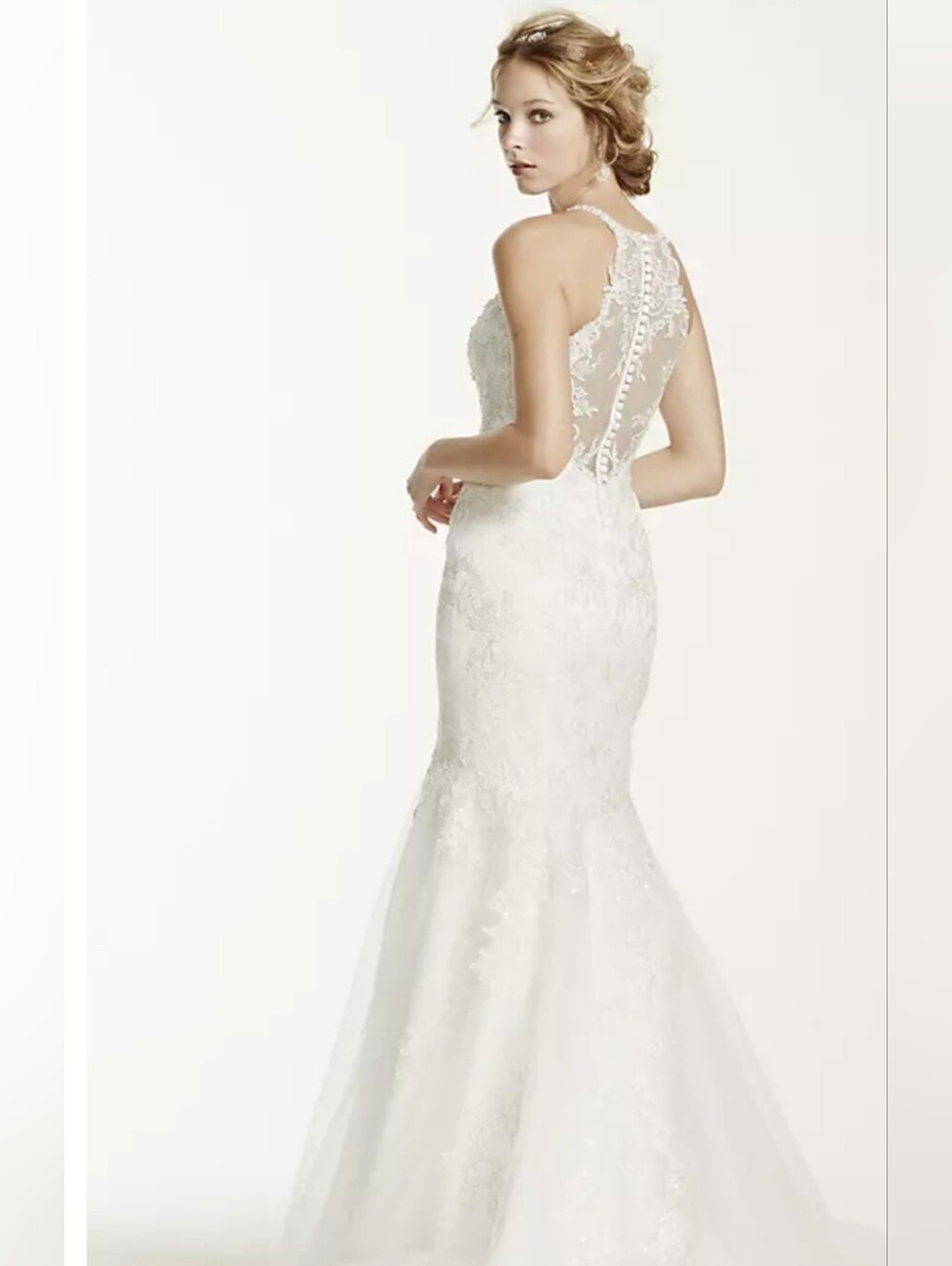 Jewel Lace and Tulle Illusion Neck Wedding Dress (Style WG3735)